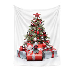 Aperturee - Red Silver Christmas Tree Wall Hanging Tapestry Deco