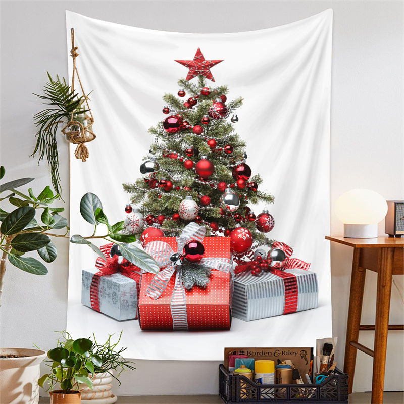 Aperturee - Red Silver Christmas Tree Wall Hanging Tapestry Deco