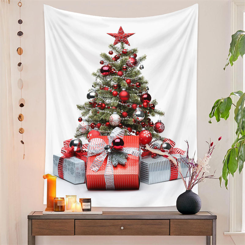 Aperturee - Red Silver Christmas Tree Wall Hanging Tapestry Deco