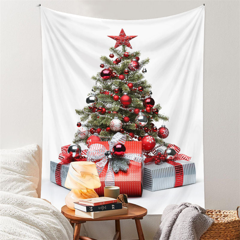 Aperturee - Red Silver Christmas Tree Wall Hanging Tapestry Deco