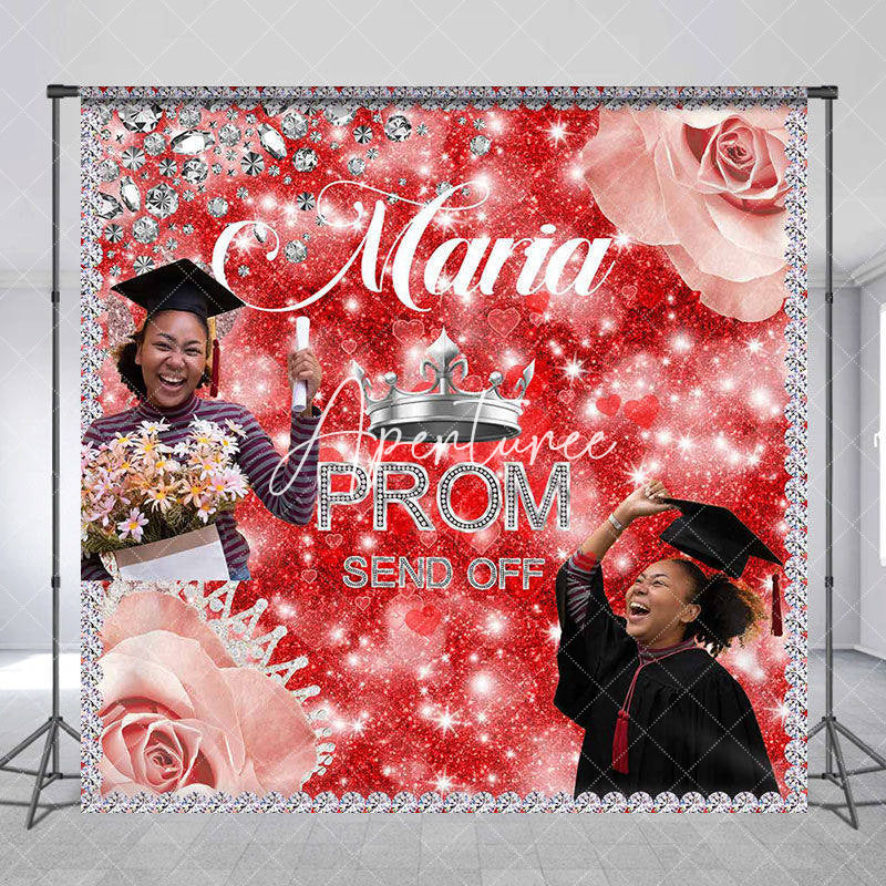 Aperturee - Red Silver Rose Send Off Custom Graduation Backdrop