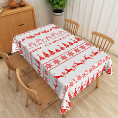 Aperturee - Red Snow Deer Snowman Repeat Merry Christmas Tablecloth