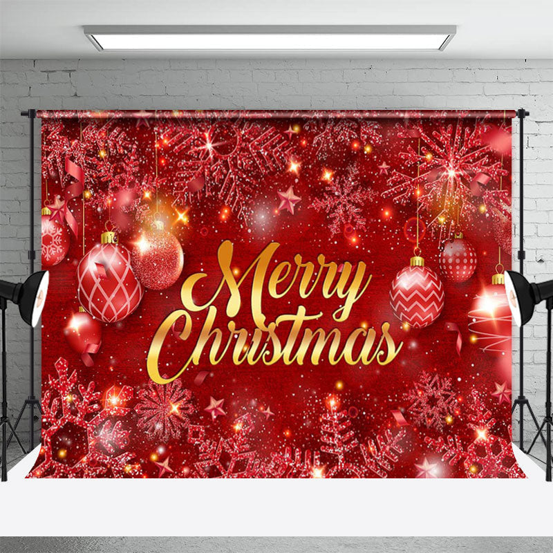 Aperturee - Red Snowflake Balls Snow Merry Christmas Backdrop