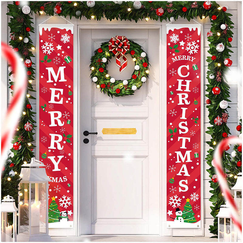 Aperturee - Red Snowflake Merry Christmas Door Porch Banner Sign