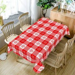 Aperturee - Red Snowflake Plaid Christmas Tablecloth For Kitchen