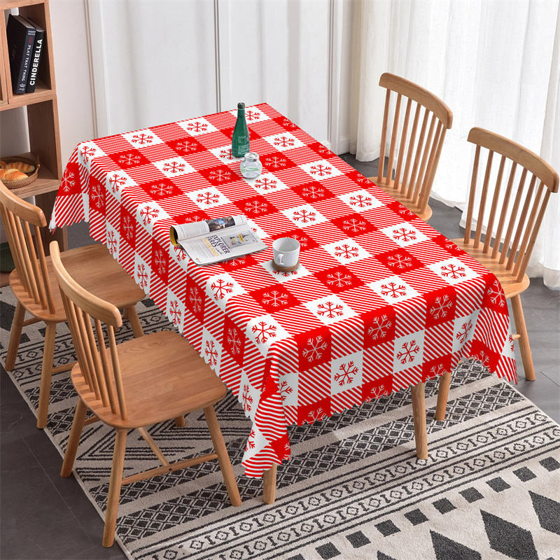 Aperturee - Red Snowflake Plaid Christmas Tablecloth For Kitchen