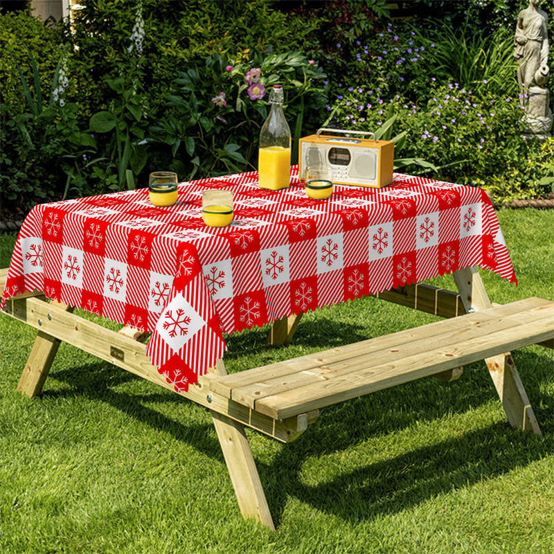 Aperturee - Red Snowflake Plaid Christmas Tablecloth For Kitchen