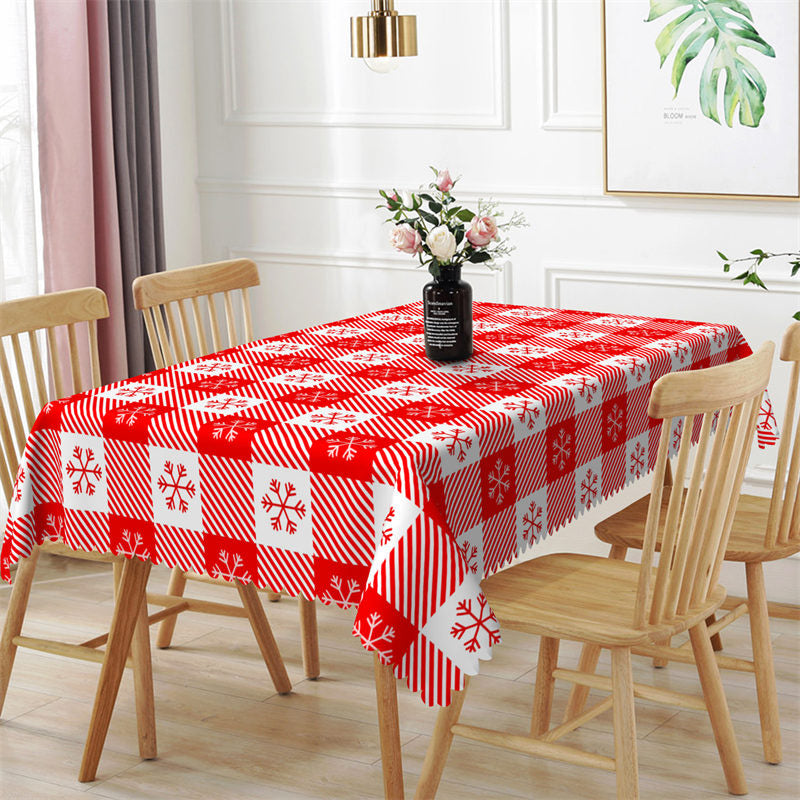 Aperturee - Red Snowflake Plaid Christmas Tablecloth For Kitchen