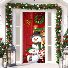 Aperturee - Red Snowman Snowflakes Merry Christmas Door Cover