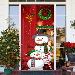 Aperturee - Red Snowman Snowflakes Merry Christmas Door Cover