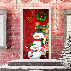 Aperturee - Red Snowman Snowflakes Merry Christmas Door Cover