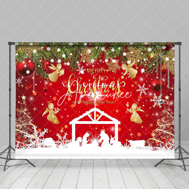 Aperturee - Red Snowy Merry Christmas Happy New Year Backdrop