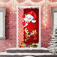 Aperturee - Red Sparkle Cute Snowman Elk Christmas Door Cover