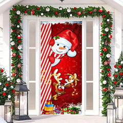 Aperturee - Red Sparkle Cute Snowman Elk Christmas Door Cover