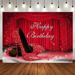 Aperturee - Red Stage and High Heel Glitter Happy Birthday Backdrop