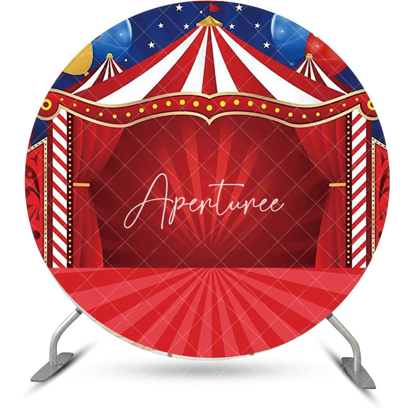 Aperturee - Red Stage Balloons Circus Round Backdrop For Party