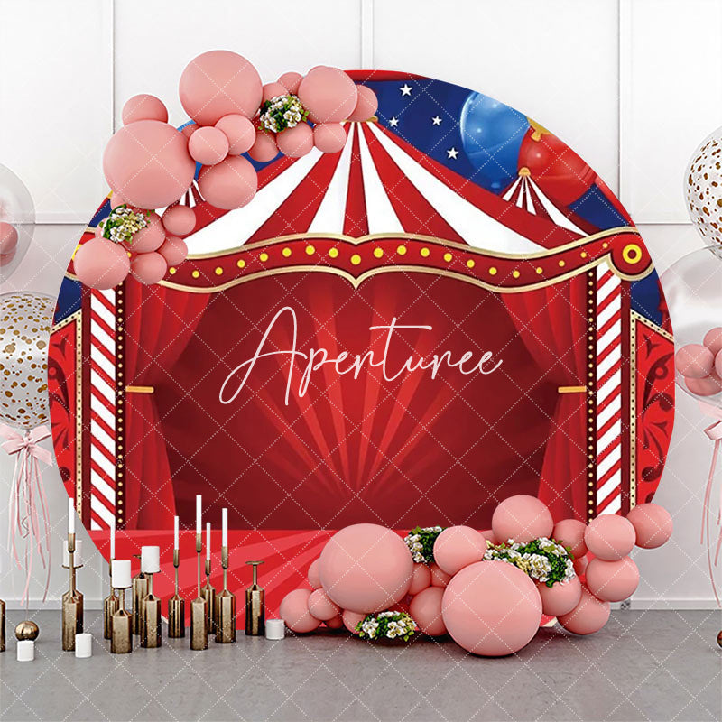 Aperturee - Red Stage Balloons Circus Round Backdrop For Party