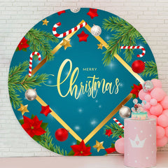 Aperturee - Red Star And Blue Round Merry Christmas Backdrop