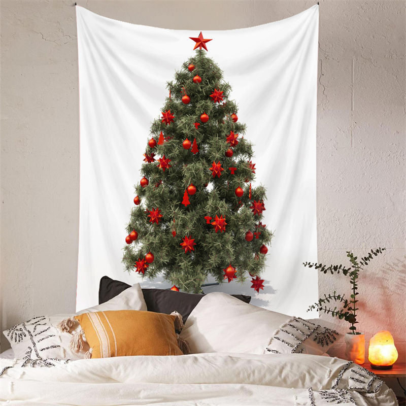 Aperturee - Red Star Dark Green Christmas Tree Wall Tapestry