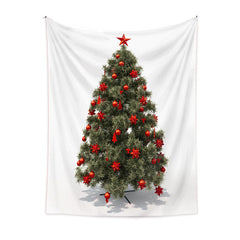 Aperturee - Red Star Dark Green Christmas Tree Wall Tapestry