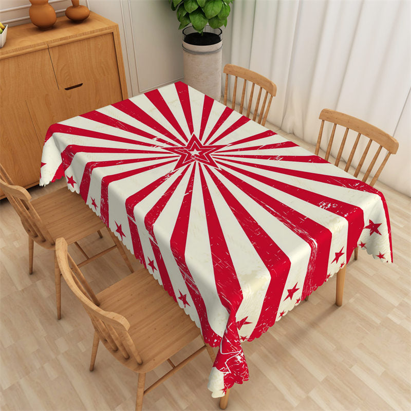 Aperturee - Red Star Stripes Distressed Rectangle Tablecloth