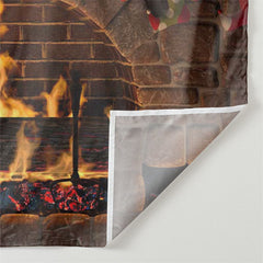 Aperturee - Red Stocking Fireplace Brick Christmas Backdrop