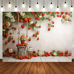 Aperturee - Red Strawberries Plants White Wall Birthday Backdrop