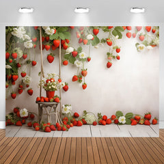 Aperturee - Red Strawberries Plants White Wall Birthday Backdrop