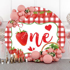 Aperturee - Red Strawberry Plaid Round 1st Birthday Backdrop