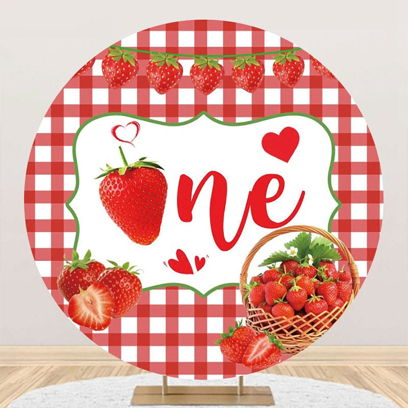 Aperturee - Red Strawberry Plaid Round 1st Birthday Backdrop