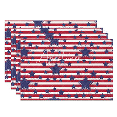 Aperturee - Red Stripe Blue Stars Seamless Set Of 4 Placemats