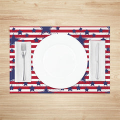 Aperturee - Red Stripe Blue Stars Seamless Set Of 4 Placemats