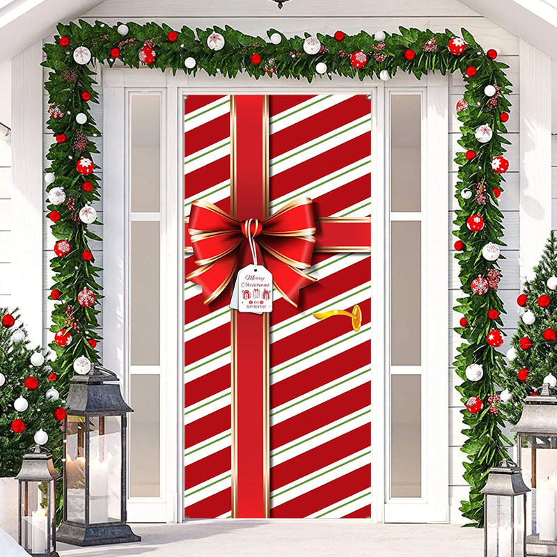 Aperturee - Red Stripes Present Box Bowknot Christmas Door Cover