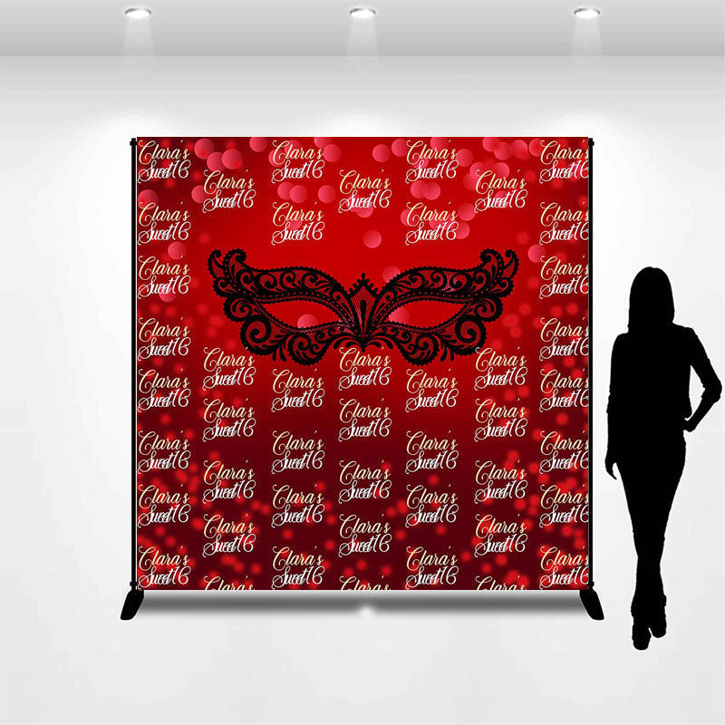 Aperturee - Red Sweet 16 Custom Name Mardi Birthday Backdrop