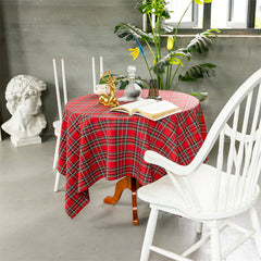 Aperturee - Red Tartan Plaid Round Christmas Household Tablecloth