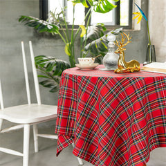 Aperturee - Red Tartan Plaid Round Christmas Household Tablecloth