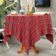 Aperturee - Red Tartan Plaid Round Christmas Square Table Overlay