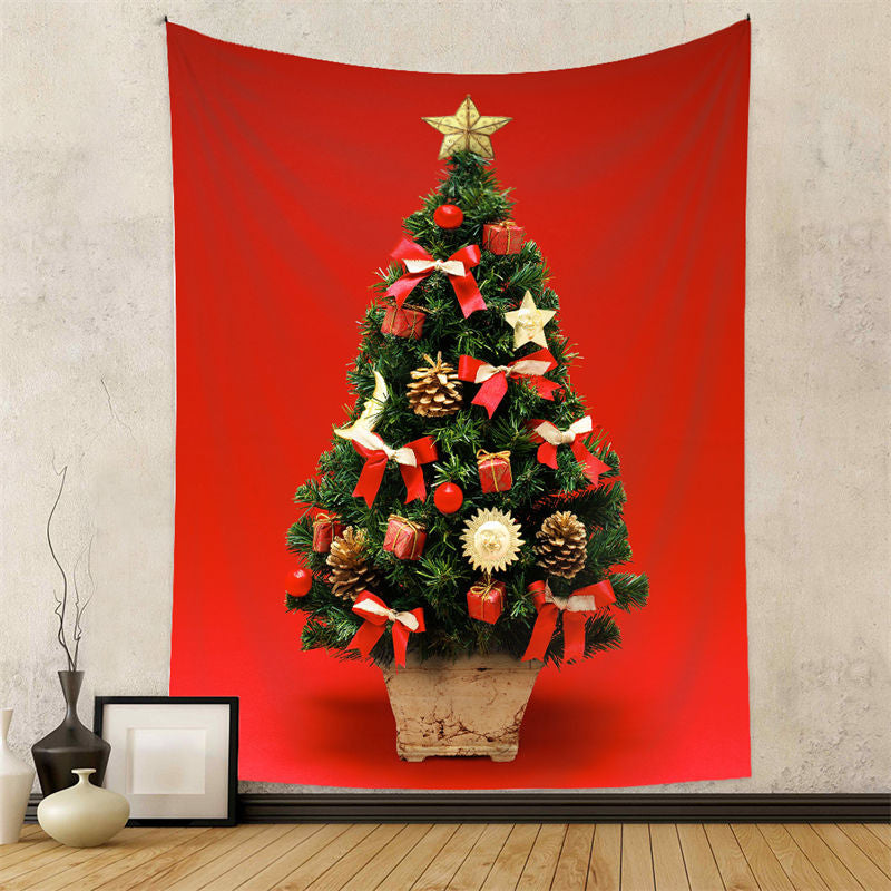 Aperturee - Red Theme Christmas Tree Wall Hanging Room Tapestry