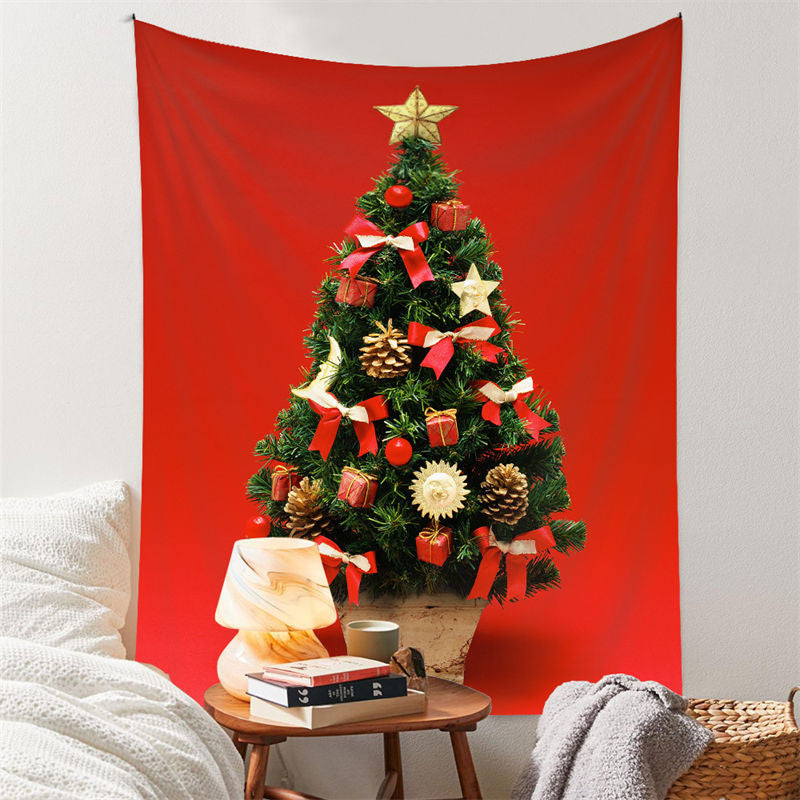 Aperturee - Red Theme Christmas Tree Wall Hanging Room Tapestry