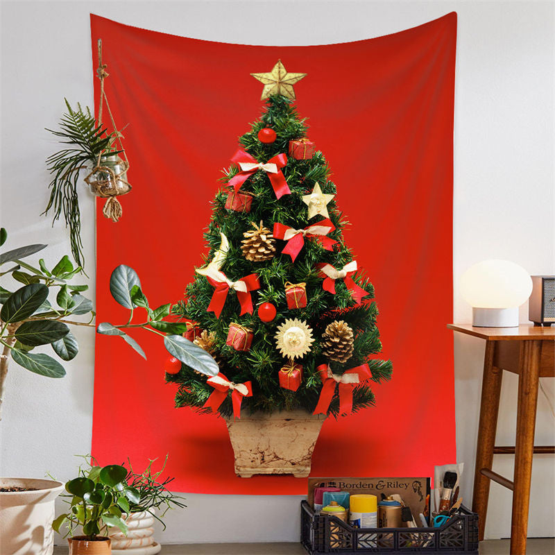 Aperturee - Red Theme Christmas Tree Wall Hanging Room Tapestry