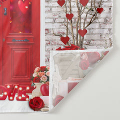 Aperturee - Red Theme Roses Brick Wall Valentines Photo Backdrop