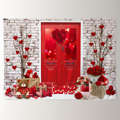 Aperturee - Red Theme Roses Brick Wall Valentines Photo Backdrop