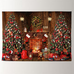 Aperturee - Red Theme Tree Fireplace Gifts Christmas Backdrop