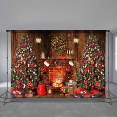 Aperturee - Red Theme Tree Fireplace Gifts Christmas Backdrop