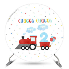 Aperturee Red Train Balloon Chugga Two Round Birthday Backdrop