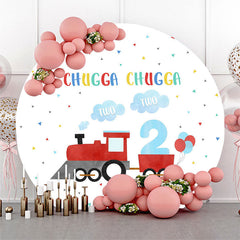 Aperturee Red Train Balloon Chugga Two Round Birthday Backdrop