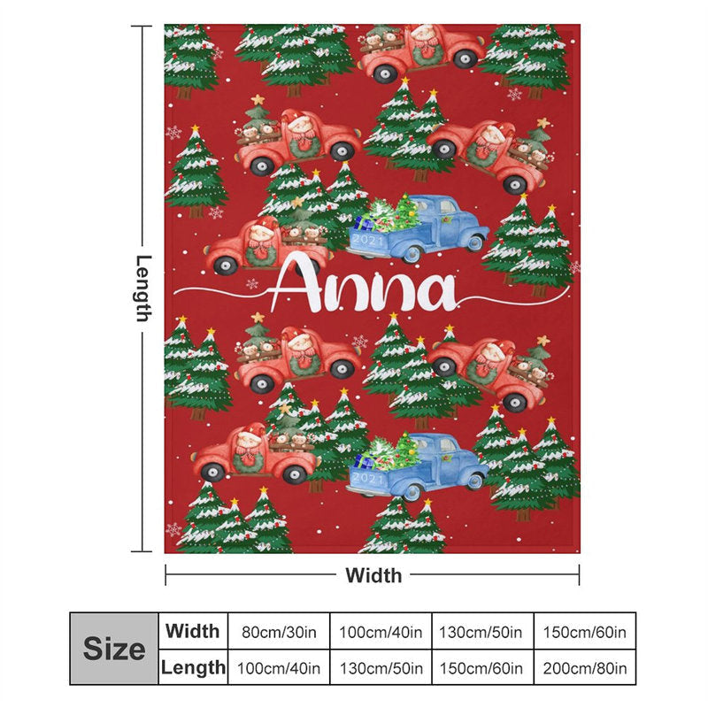 Aperturee - Red Trees Truck Custom Name Christmas Gift Blanket