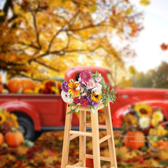 Aperturee - Red Truck Pumpkin Maple Tree Autumn Backdrop For Decor