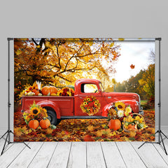 Aperturee - Red Truck Pumpkin Maple Tree Autumn Backdrop For Decor