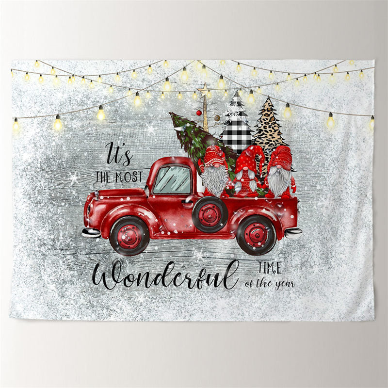 Aperturee - Red Truck Wonderful Gifts Photo Grey Xmas Backdrop